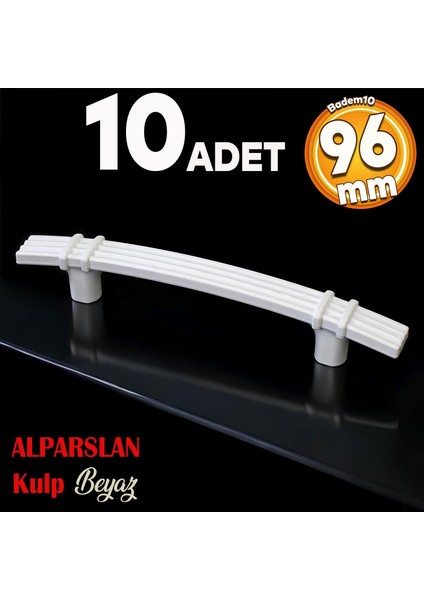 Alparslan 96 mm Kulp Sert Plastik Beyaz Çekmece Mobilya Mutfak Dolap Kulbu 10 Adet