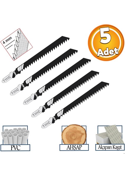 Plastik Ahşap Mdf Kesim Dekupaj Testere Bıçağı Yedek 10 cm Metal Bıçak T111C Kakmacı 5 Adet Set