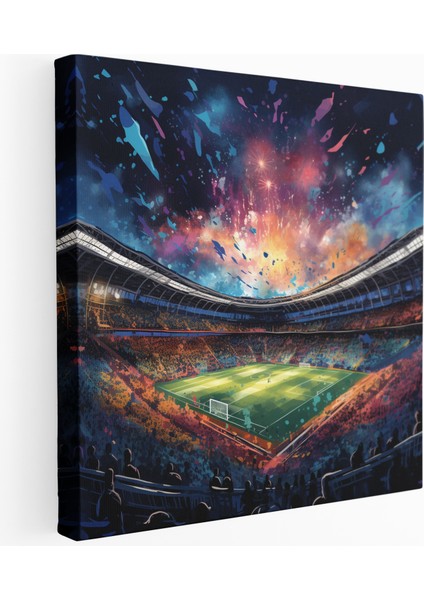 Yıldızlı Gece Futbol Stadyumu Kanvas Tablo, 30X30 cm