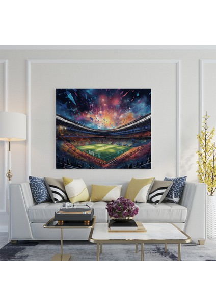 Yıldızlı Gece Futbol Stadyumu Kanvas Tablo, 30X30 cm
