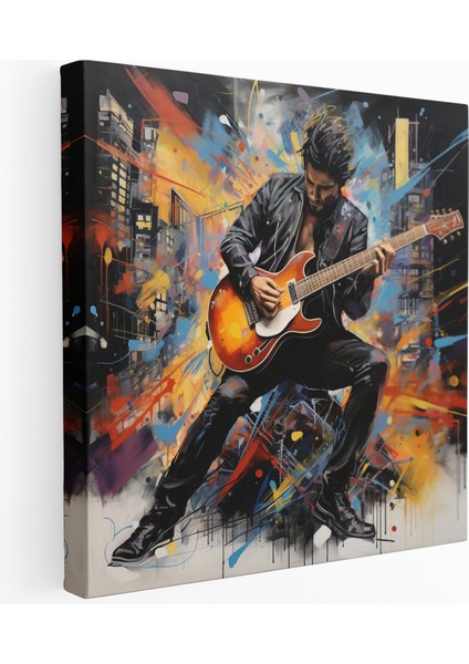 Urban Graffiti Gitaristi Kanvas Tablo, 30X30 cm