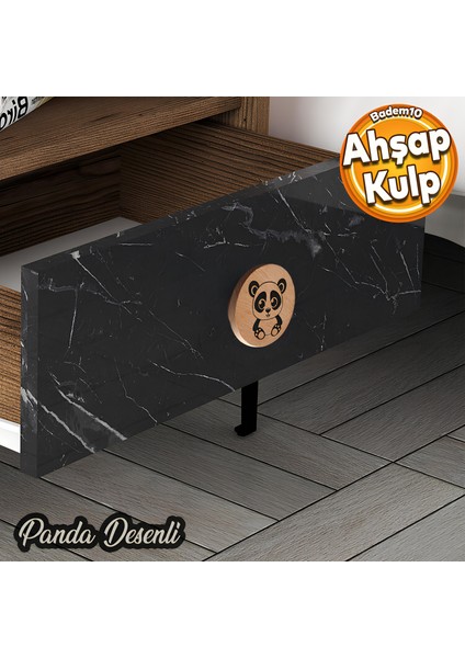 Ahşap Düğme Panda Desenli Kulp Tek Vidalı Çekmece Mutfak Mobilya Dolabı Dolap Kulbu