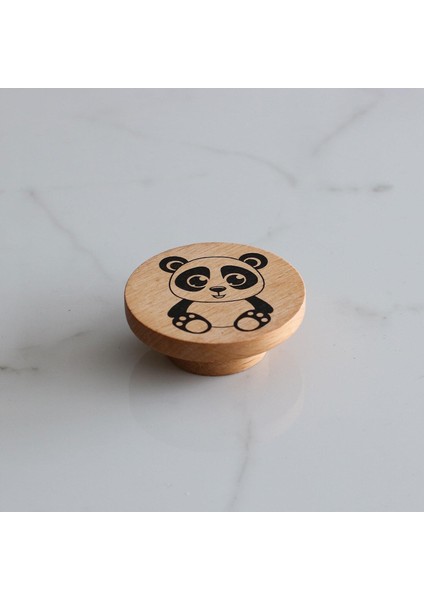 Ahşap Düğme Panda Desenli Kulp Tek Vidalı Çekmece Mutfak Mobilya Dolabı Dolap Kulbu