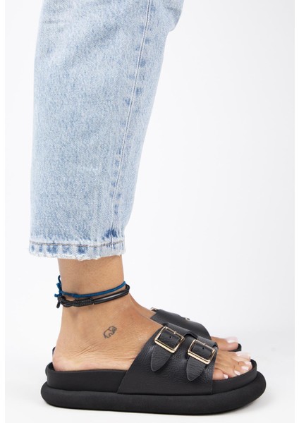 Lirio Kadın Deri Tek Bant Çift Tokalı Siyah Terlik fiyatları