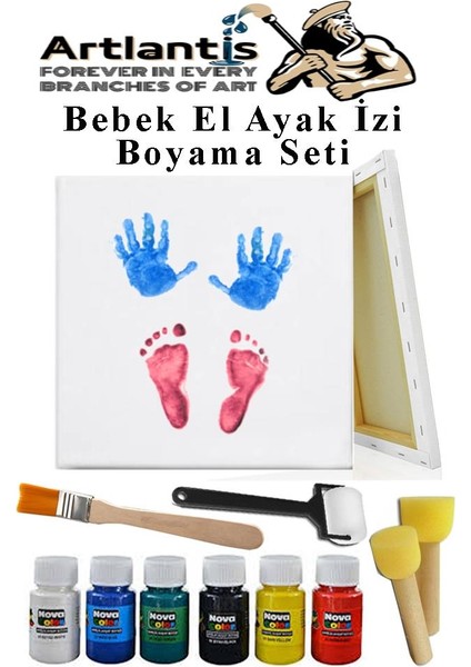Bebek El Ayak Izi Tuval Boyama Seti 1 Paket Parmak Boyası Zemin Fırça Rulo Fırça Ponpon Fırça Hatıra Seti
