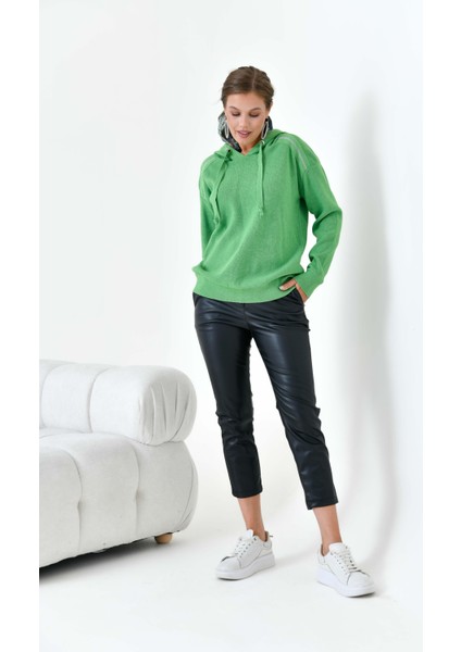 Kadın Kapüşonlu Kazak Açık Yeşil 20753