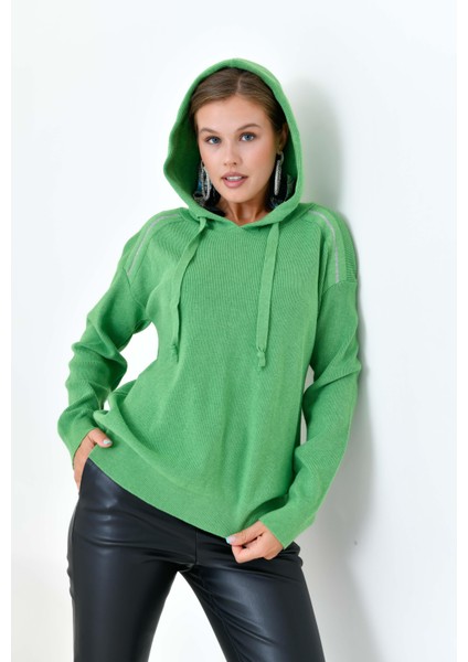 Kadın Kapüşonlu Kazak Açık Yeşil 20753 fiyatları