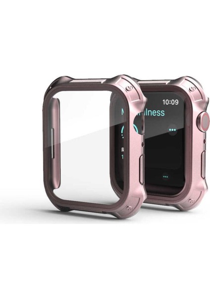 Uyumlu Apple Watch Uyumlu 7 45MM Tank Zırh Kasa ve Ekran Koruyucu Watch Gard 10 - Rose Gold