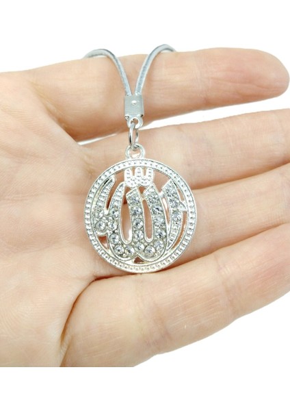 Gümüş Renkli Metal Allah Lafzı Araba Dikiz Ayna Süsü Parlak Taşlı Lüks Aksesuar