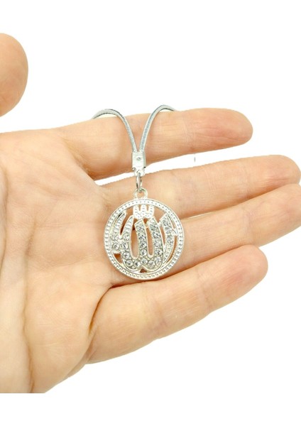 Gümüş Renkli Metal Allah Lafzı Araba Dikiz Ayna Süsü Parlak Taşlı Lüks Aksesuar