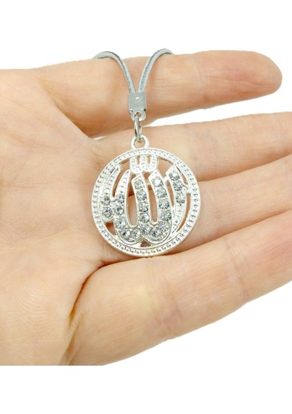 Gümüş Renkli Metal Allah Lafzı Araba Dikiz Ayna Süsü Parlak Taşlı Lüks Aksesuar