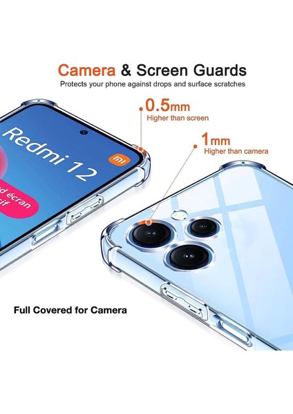 Xiaomi Redmi 12 Uyumlu Şeffaf Silikon Kılıf Darbe Önleyici Köşe ve Kamera Korumalı Yüksek Koruma