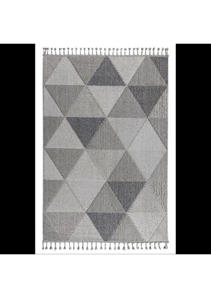 Gri Geometrik Desenli Bukle Iskandinav Halı - Modern Mutfak & Salon Halısı - Hoom Rugs Bukle 1401