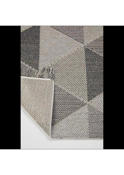 Gri Geometrik Desenli Bukle Iskandinav Halı - Modern Mutfak & Salon Halısı - Hoom Rugs Bukle 1401