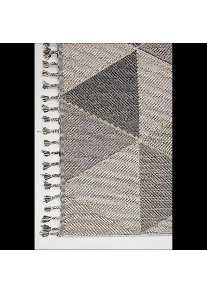 Gri Geometrik Desenli Bukle Iskandinav Halı - Modern Mutfak & Salon Halısı - Hoom Rugs Bukle 1401