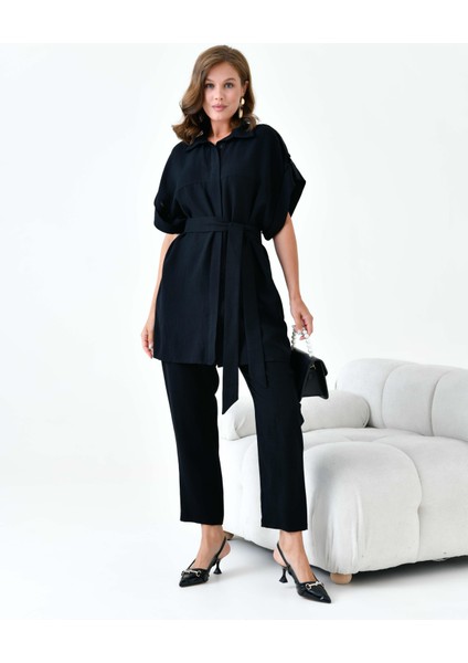 Kadın Keten Takım Siyah 30872 fırsatları