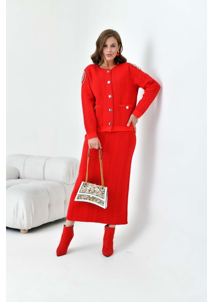 Kadın Kol Detaylı İkili Takım Kırmızı 20721