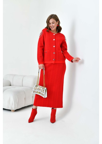 Kadın Kol Detaylı İkili Takım Kırmızı 20721 fiyatları