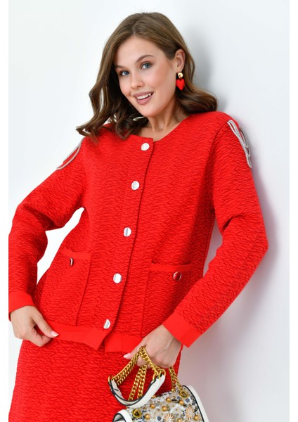 Kadın Kol Detaylı İkili Takım Kırmızı 20721 modelleri