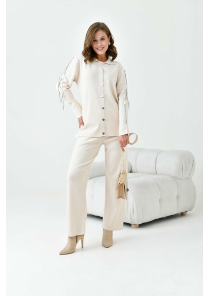 Kadın Kol Detaylı İkili Takım Ekru 20717 fırsatları