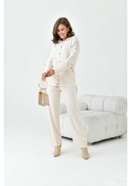 Kadın Kol Detaylı İkili Takım Ekru 20717 indirimleri