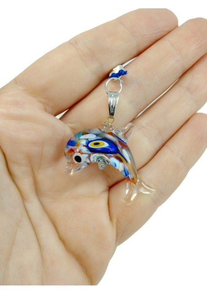 Murano Renkli Zeminli Yunus Nazar Boncuğu Araba Dikiz Ayna Süsü El Yapımı Lüks Cam Hediyelik