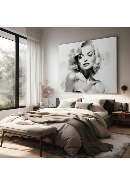 Minimalist Marilyn Monroe Kanvas Tablo: Siyah Beyaz Duvar Tablosu