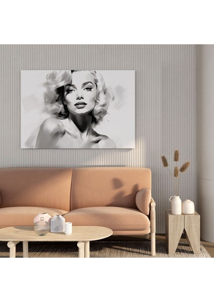 Minimalist Marilyn Monroe Kanvas Tablo: Siyah Beyaz Duvar Tablosu