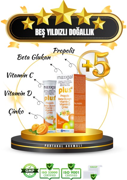 Vitamin C, Beta Glukan, Çinko, Vitamin D, Propolis Efervesan Tablet Takviye Edici Gıda