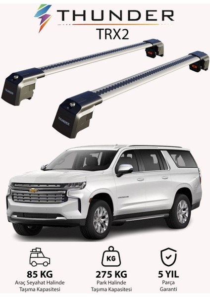 Chevrolet Suburban 2015-2020 Trx2 Thunder Carrier Kilitli Ara Atkı Taşıyıcı Tavan Barı Gri