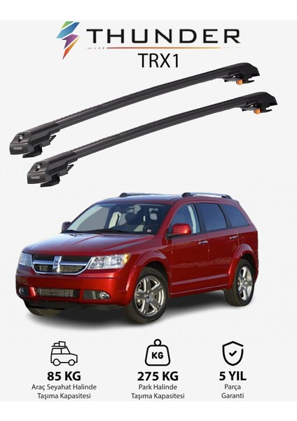 Dodge Journey 2009-SONRASI Trx1 Thunder Carrier Kilitli Ara Atkı Taşıyıcı Tavan Barı Gri
