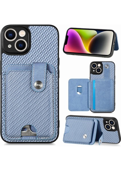 iPhone 15 Plus Için Karbon Fiber Doku Kılıf Kart Bıçağı Alet-Mavi ile Darbeye Dayanıklı Telefon Kapağı (Yurt Dışından)