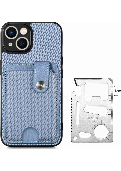 iPhone 15 Plus Için Karbon Fiber Doku Kılıf Kart Bıçağı Alet-Mavi ile Darbeye Dayanıklı Telefon Kapağı (Yurt Dışından)