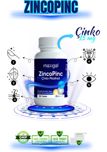 Zincopinc Çinko 15 mg 120 Tablet - Çinko İçeren Takviye Edici Gıda