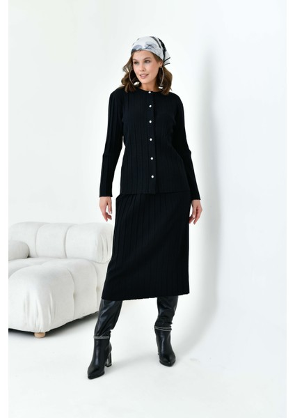 Kadın Pileli İkili Takım Siyah 20680