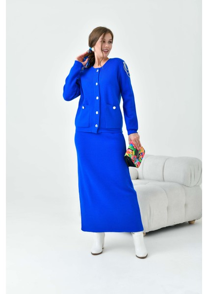 Kadın Kol Detaylı İkili Takım Saks Mavi 20721