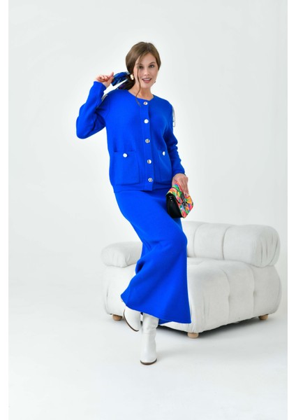 Kadın Kol Detaylı İkili Takım Saks Mavi 20721 fiyatları