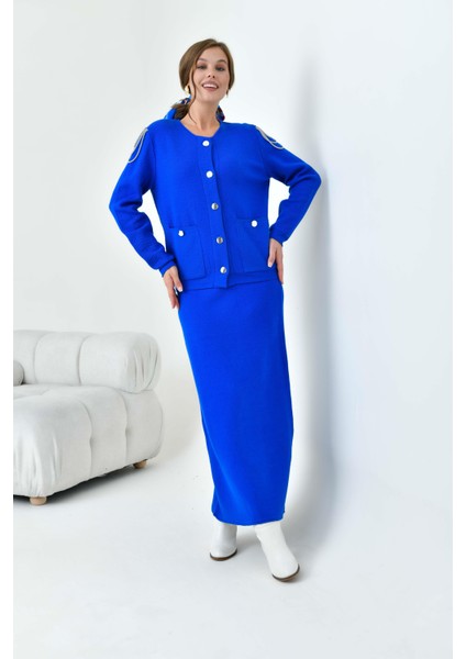 Kadın Kol Detaylı İkili Takım Saks Mavi 20721 modelleri