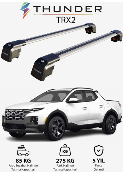Hyundaı Santa Cruz 2022-SONRASI Trx2 Thunder Carrier Kilitli Ara Atkı Taşıyıcı Tavan Barı Gri
