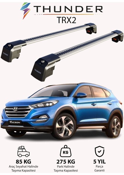Hyundaı Tucson 2016-2021 Trx2 Thunder Carrier Kilitli Ara Atkı Taşıyıcı Tavan Barı Siyah