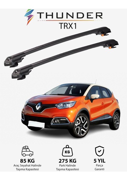 Renault Captur 2013-2019 Trx1 Thunder Carrier Kilitli Ara Atkı Taşıyıcı Tavan Barı Siyah