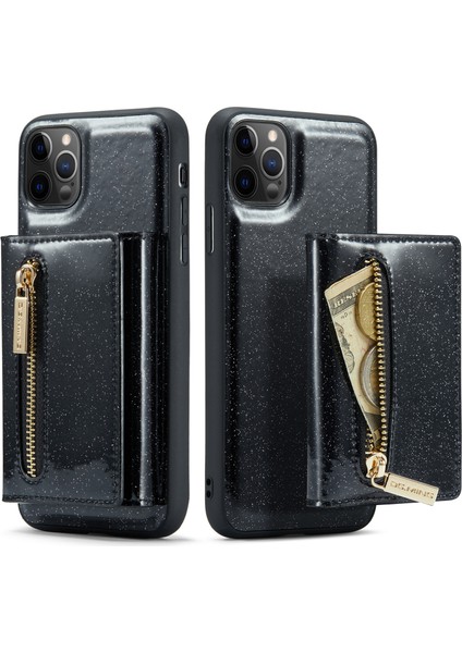 Iphone 11 Için Pro Max Shockproof 2'si 1 Arada Glitter Işıltılı Manyetik Çıkarılabilir Fermuar Cep Kapağı Kickstand Pu Deri Kaplamalı Pc+Tpu Koruyucu Telefon Kılıfı (Yurt Dışından)