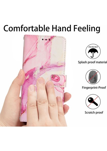 Iphone 13 Pro Telefon Kılıfı Için Mermer Desen Baskı 6.1 Inç Stand Cüzdan Pu Deri+Tpu Kılıf Strap-Rose Altın (Yurt Dışından)