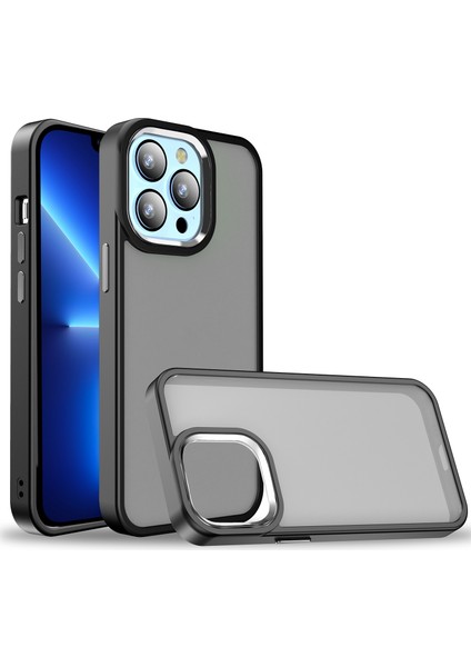 Iphone 13 Pro Max Telefon Kılıfı Için 6.7 Inç Çarpışma Karşıtı Mat Cilt Touch Hisset Metal Düğmeleri+Lens Çerçevesi Yumuşak Tpu Sert Pc Hücre Black (Yurt Dışından)