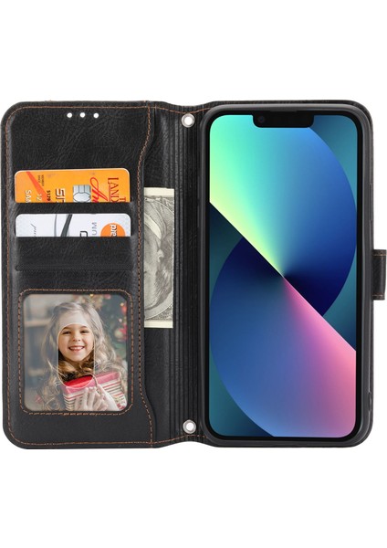 Iphone 13 Mini Telefon Kılıfı Için 5.4 Inç Anti-Güz Zipper Cep Cüzdan Kılıfı Folyo Flip Pu Deri Manyetik Cep Telefon Kapağı Standı Uzun/kısa Kayışlar Black (Yurt Dışından)