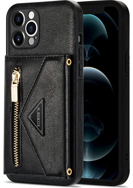 Iphone 12 Pro Kickstand Tasarım Için Zippered Cep Pu Derisi+Tpu Long Lanyard-Black ile Telefon Kılıfı (Yurt Dışından) fiyatları