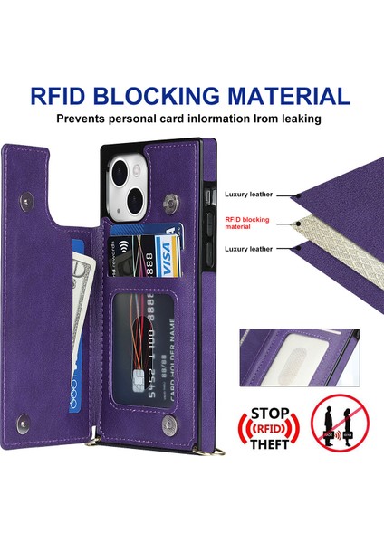 Iphone 13 Telefon Kasası Için Pratik Kickstand Rfid Engelleme Telefon Kasası Kart Tutucu 6.1 Inç-Mor ile Koruyucu Kapak Önleme Önleme Koruyucu Kapak (Yurt Dışından) modelleri