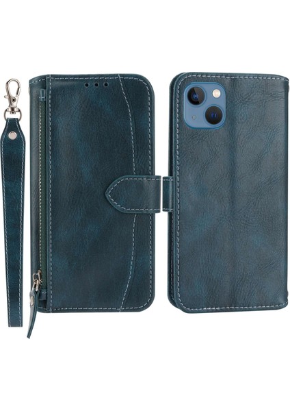 Iphone 13 Mini Telefon Kılıfı Için 5.4 Inç Anti-Güz Zipper Cep Cüzdan Kılıfı Folyo Flip Pu Deri Manyetik Cep Telefon Kapağı Standı Uzun/kısa Kayışlar Yeşili (Yurt Dışından)