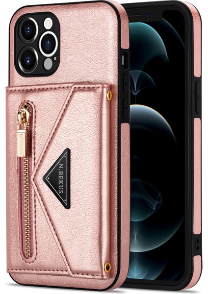 Iphone 12 Pro Kickstand Tasarım Için Zippered Pocket Pu Derisi+Tpu Long Lanyard-Pink ile Telefon Kılıfı (Yurt Dışından) fiyatları
