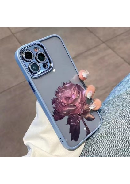 Iphone 12 Pro Telefon Kılıfı Glitter Kamera Yüzüğü Telefon Kılıfı Crystal Gül Tpu Lens Film Mavisi/pembe Gülle Kapak (Yurt Dışından)
